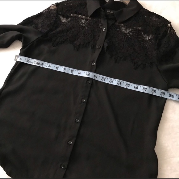 Lace Yoke Black Button Down Top - Picture 2 of 7